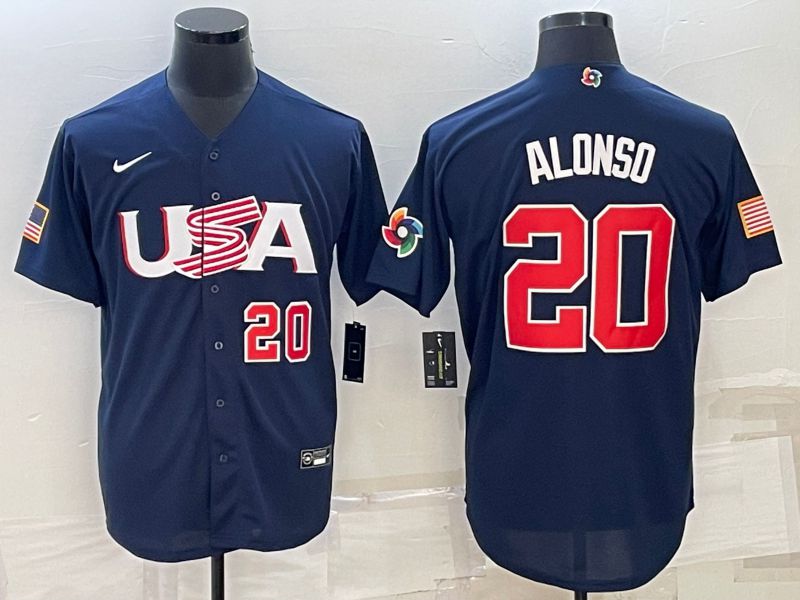Men 2023 World Cub USA #20 Alonso Blue Nike MLB Jersey1